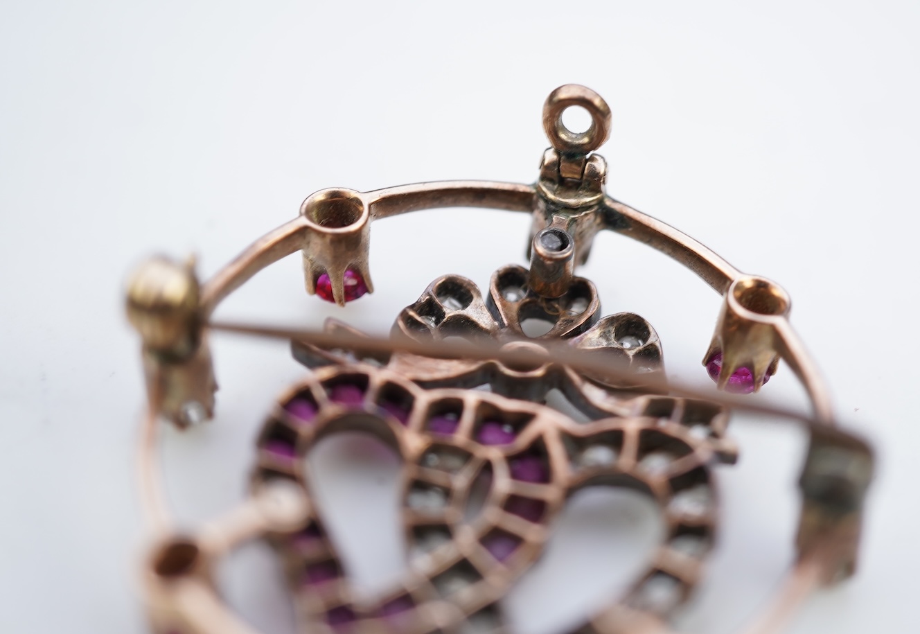A ruby and diamond brooch, circa 1900